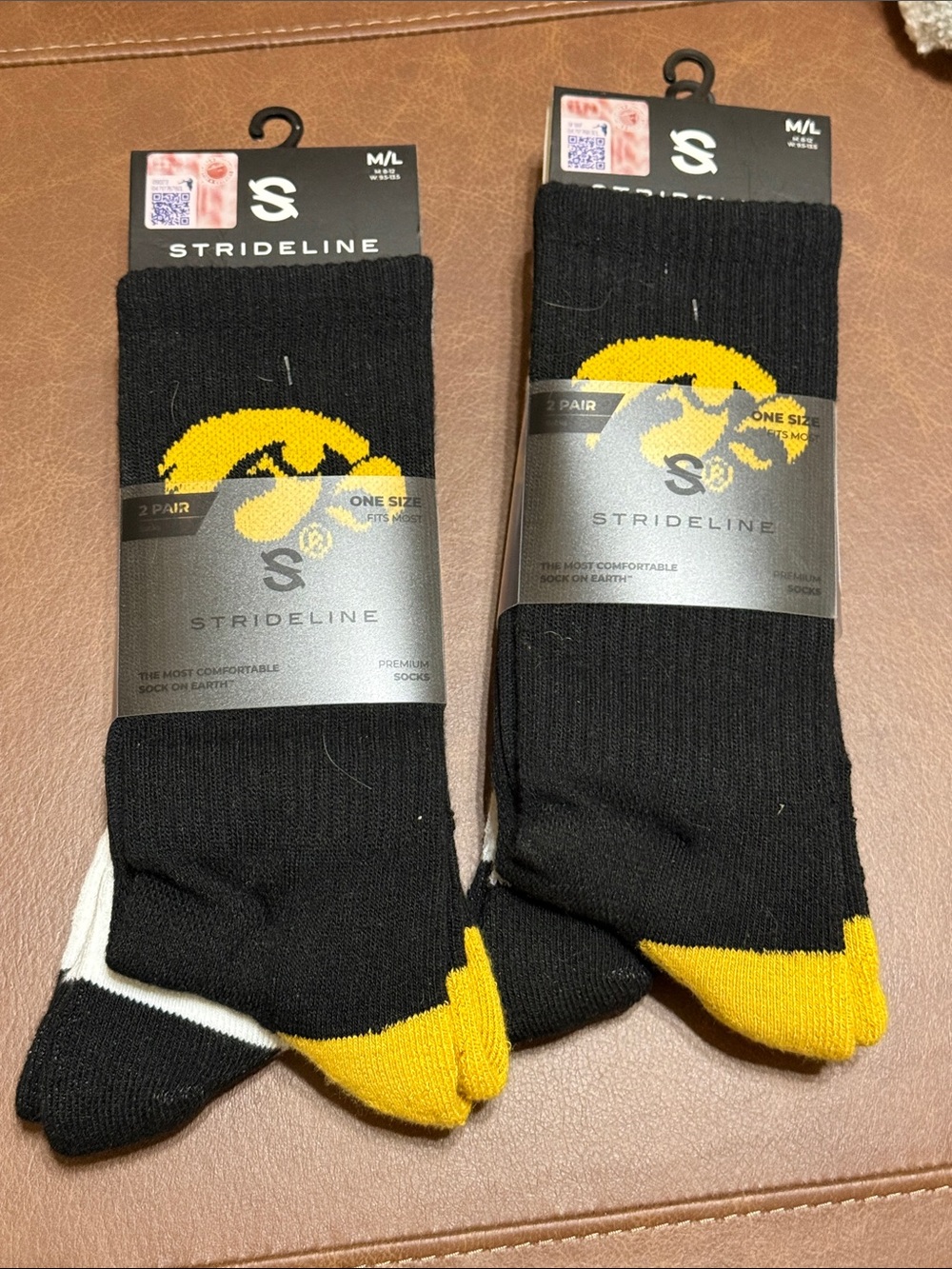 Strideline Men’s Crew Socks — Black with Yellow Accents (2-Pack)